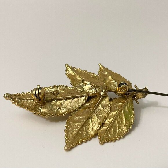 Vintage Leaf Flower Floral Rose Brooch Pin - Picture 12 of 16